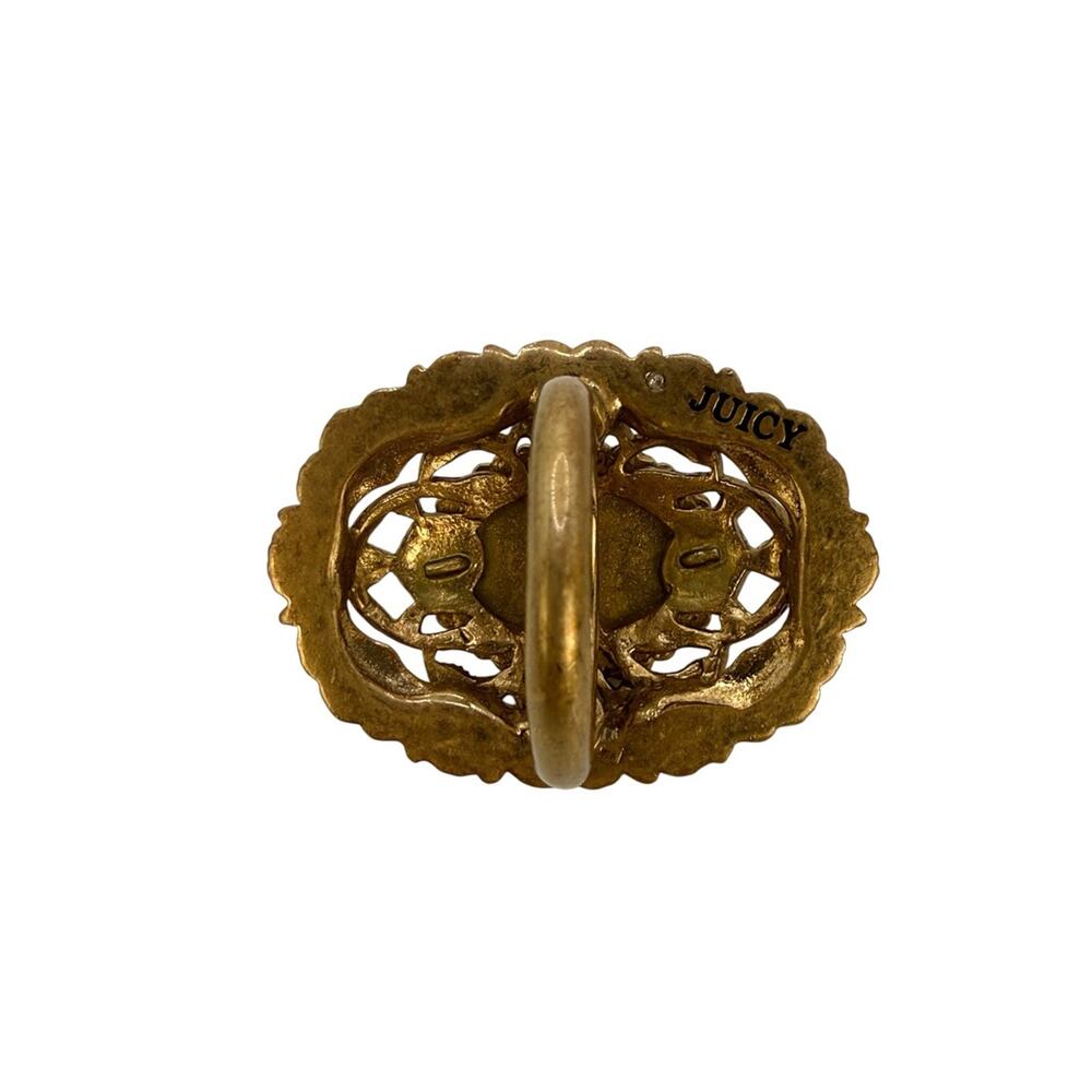 Vintage Juicy Couture Filigree Gold Tone Ring with Coral Cabochon Statement Ring - Picture 3 of 10